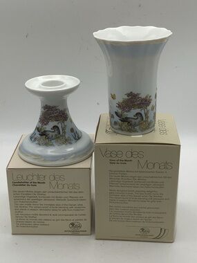 German White Floral Porcelain October Vase and Candlestick